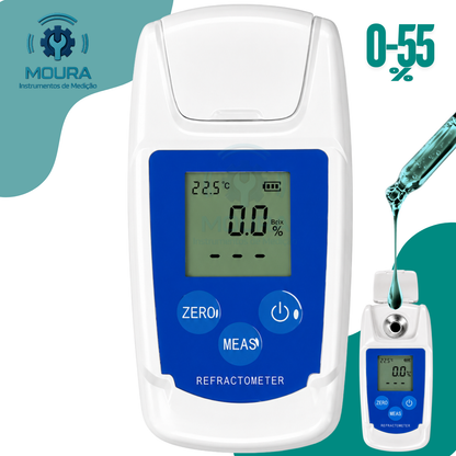 Refratômetro Digital Portátil Medidor Açúcar Brix 0-55% Alta Precisão 0,2% - Moura Instrumentos