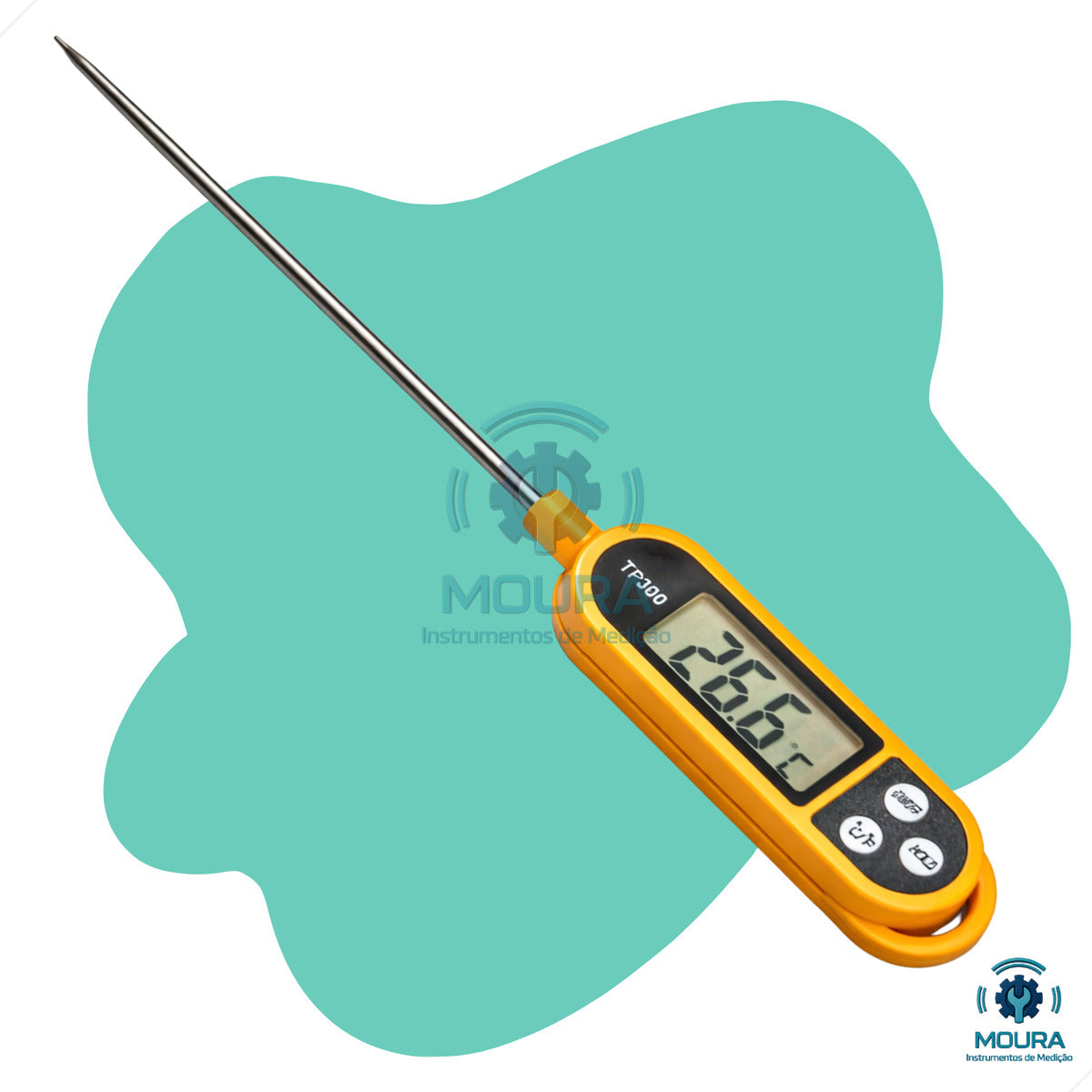Termômetro Culinário Digital Espeto Com Certificado De Calibração - Moura Instrumentos - Tp300l - Laranja