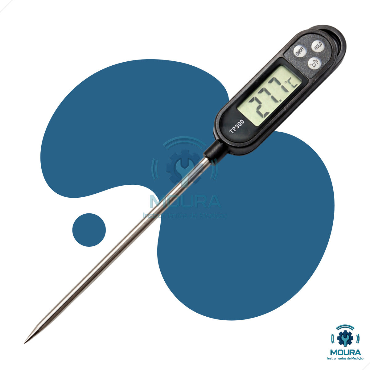 Termômetro Culinário Digital Espeto + Certificado De Calibração - Moura Instrumentos - Tp300p Preto