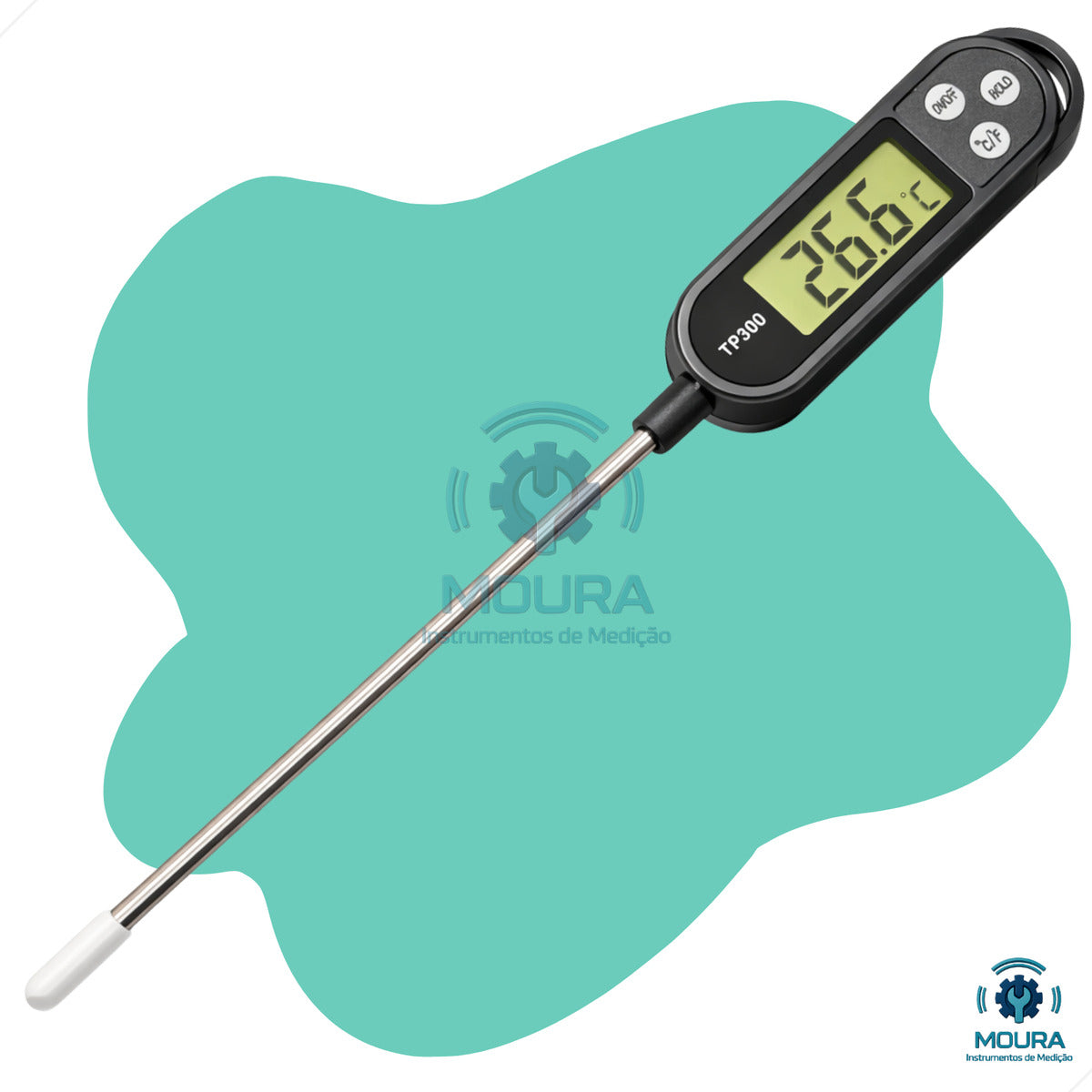 Termômetro Culinário Digital Espeto + Certificado De Calibração - Moura Instrumentos - Tp300p Preto