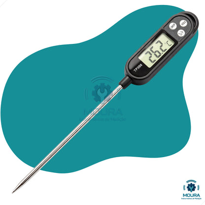 Termômetro Culinário Digital Espeto + Certificado De Calibração - Moura Instrumentos - Tp300p Preto