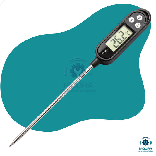 Termômetro Culinário Digital Espeto + Certificado De Calibração - Moura Instrumentos - Tp300p Preto