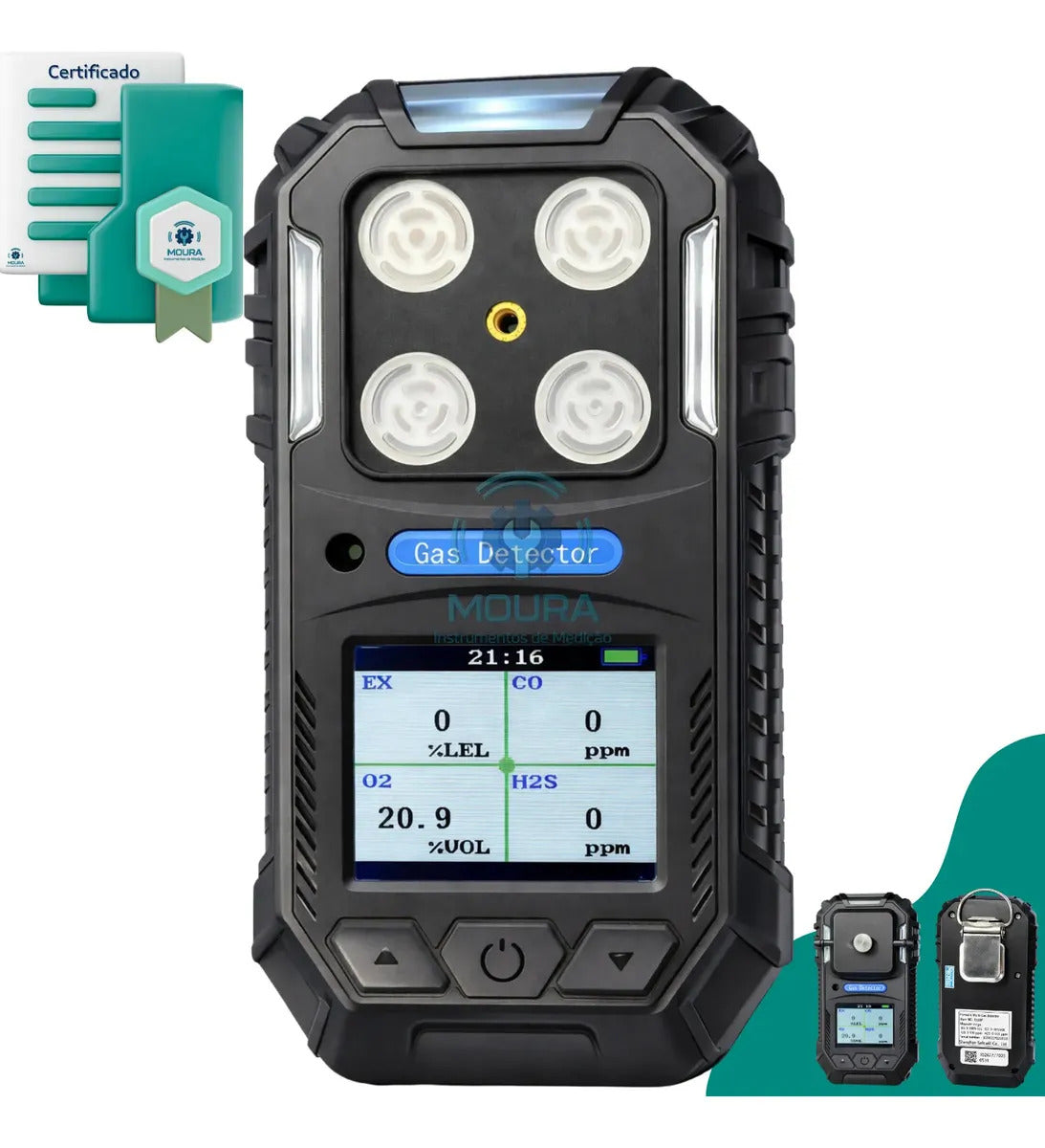 Detector De Gases 4 Em 1 Es30p + Certificado De Calibração - Moura Instrumentos - Preto 3v
