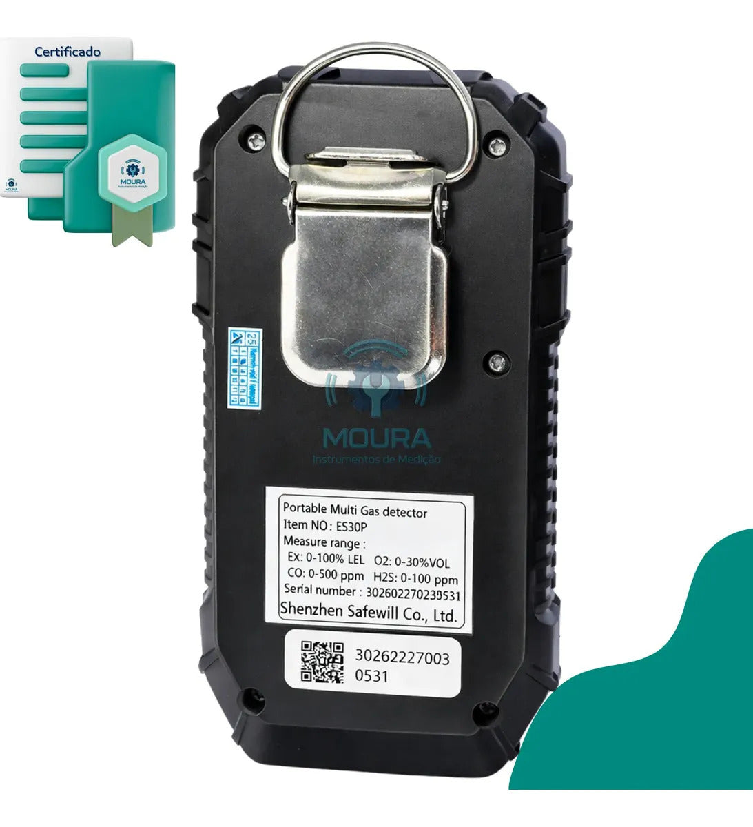 Detector De Gases 4 Em 1 Es30p + Certificado De Calibração - Moura Instrumentos - Preto 3v
