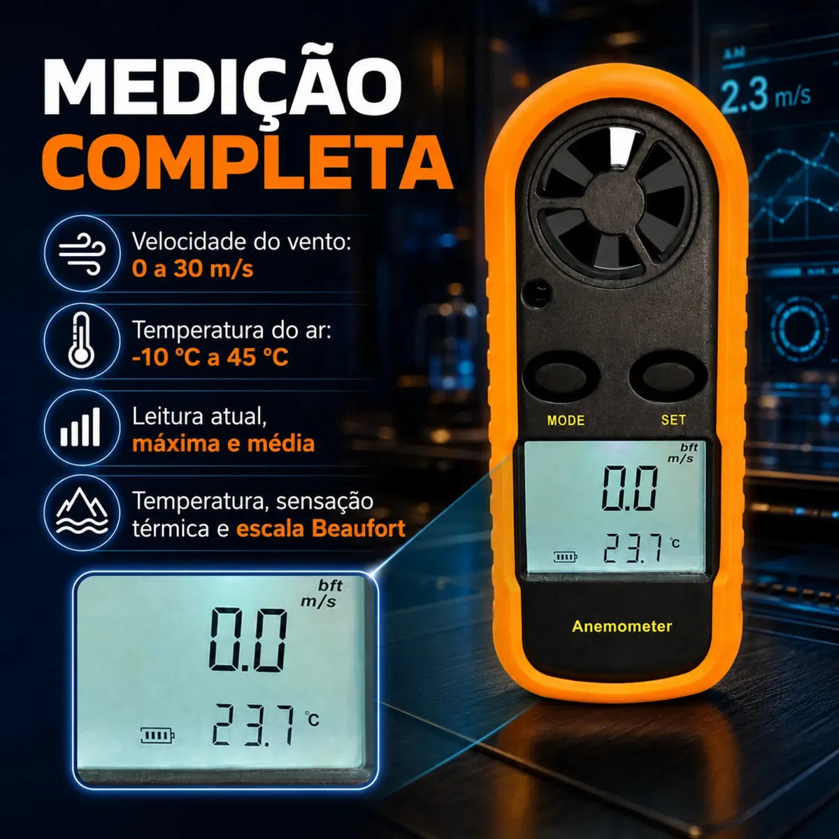 Termo Anemômetro Digital com Certificado de Calibração - Moura Instrumentos