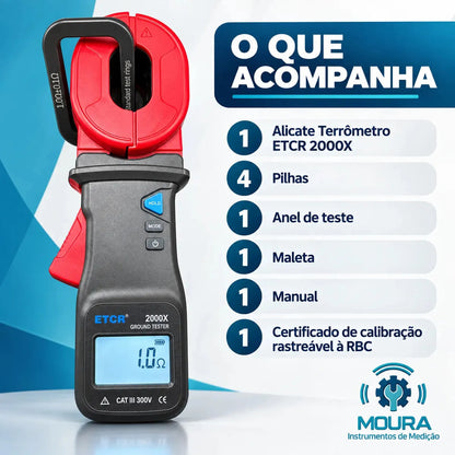 Alicate Terrômetro Digital 2000X Com Certificado de Calibração - Moura Instrumentos - Mede Sem Usar Estacas