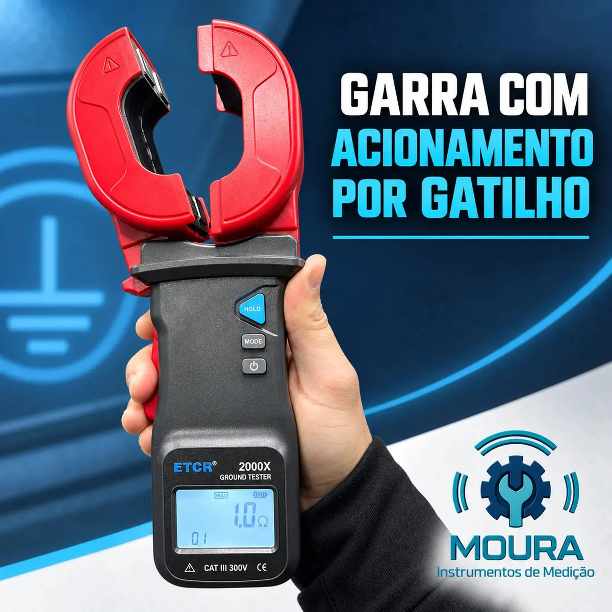 Alicate Terrômetro Digital 2000X Com Certificado de Calibração - Moura Instrumentos - Mede Sem Usar Estacas