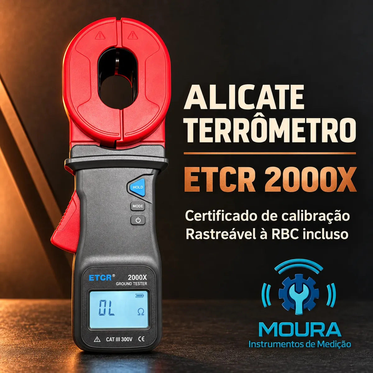 Alicate Terrômetro Digital 2000X Com Certificado de Calibração - Moura Instrumentos - Mede Sem Usar Estacas