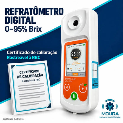Refratômetro Digital 0-95% Brix TDJ-9502 com Certificado de Calibração