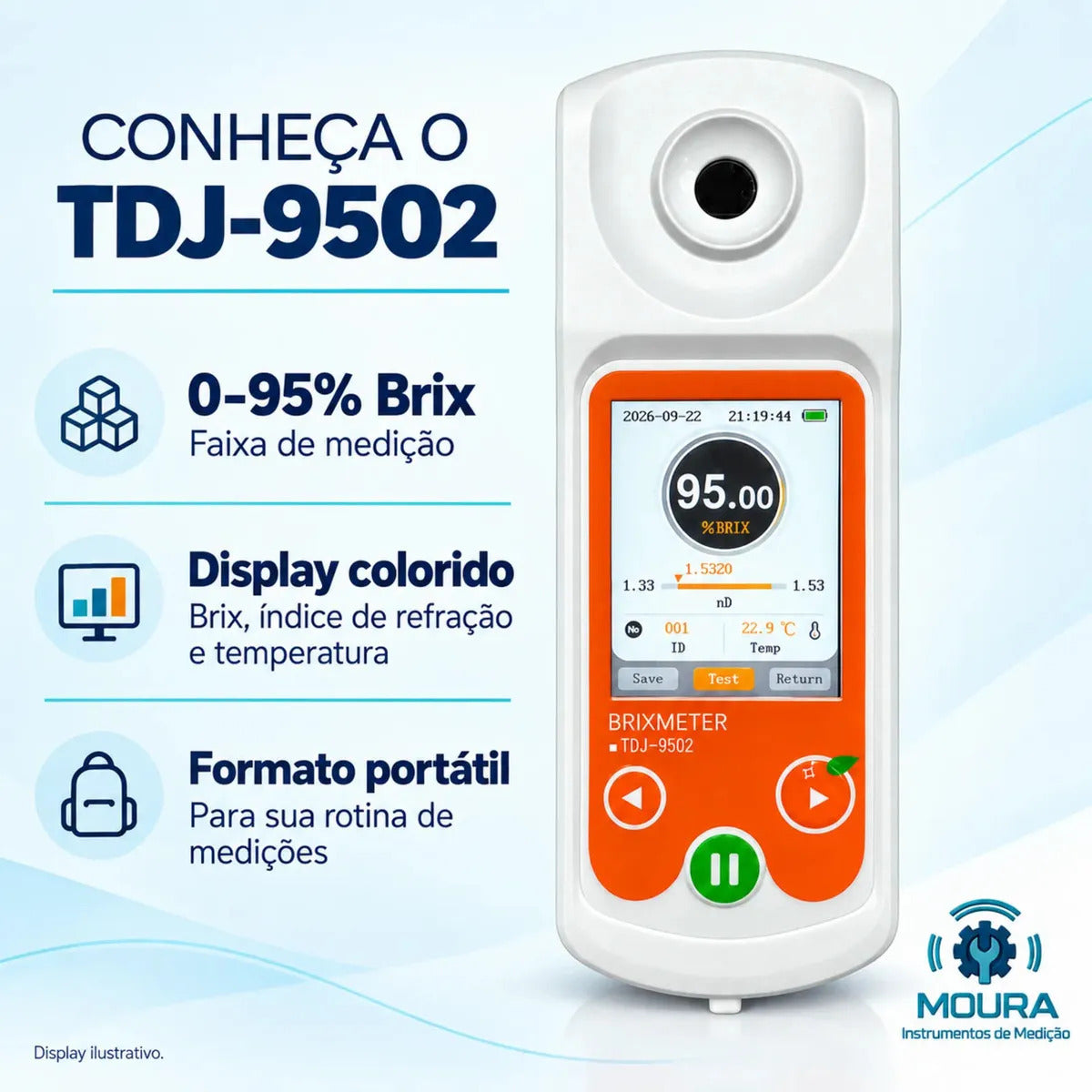 Refratômetro Digital 0-95% Brix TDJ-9502 com Certificado de Calibração