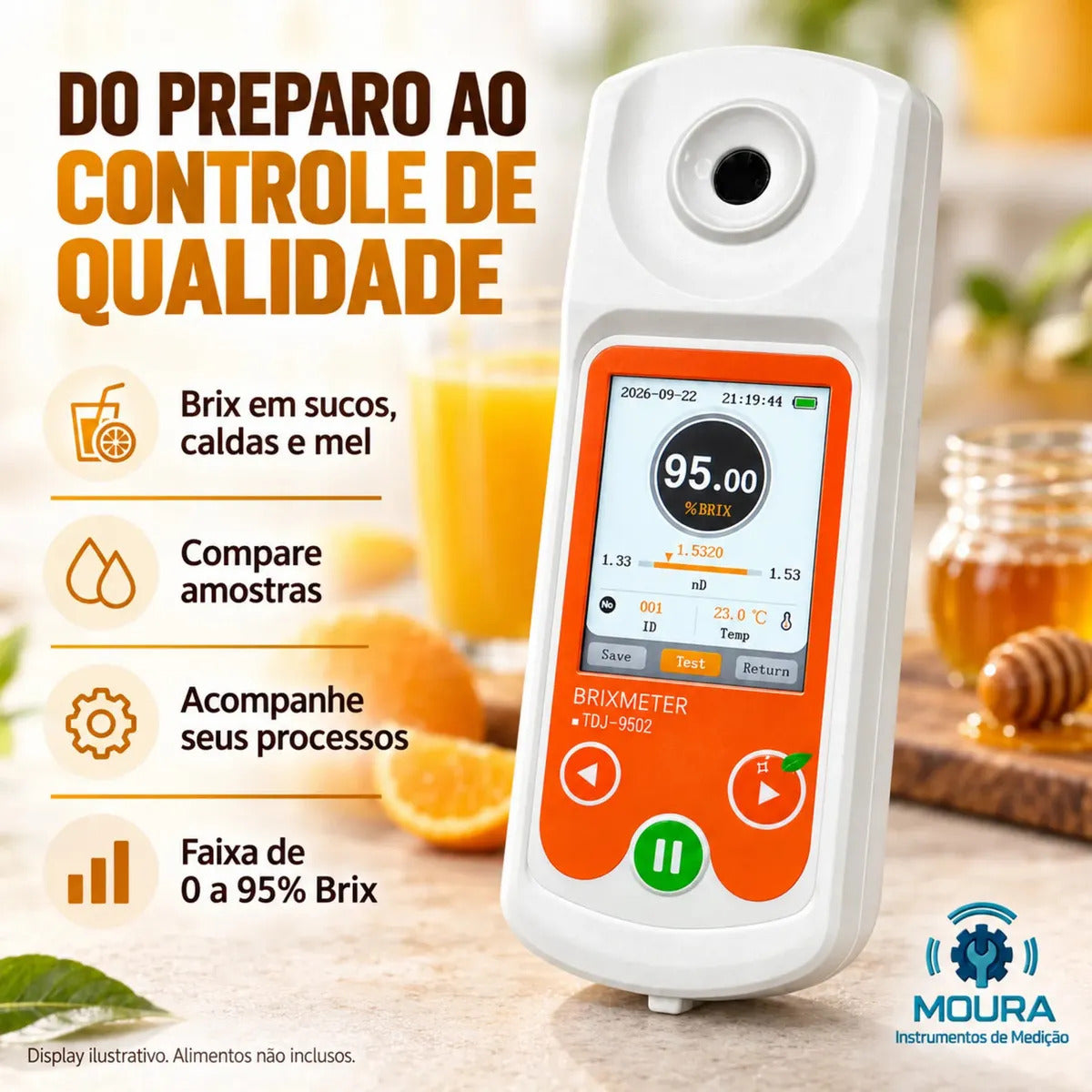 Refratômetro Digital 0-95% Brix TDJ-9502 com Certificado de Calibração