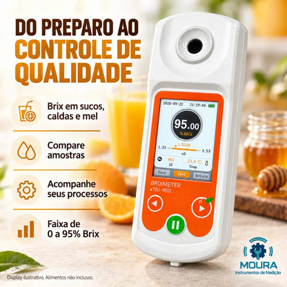 Refratômetro Digital 0-95% Brix TDJ-9502 com Certificado de Calibração
